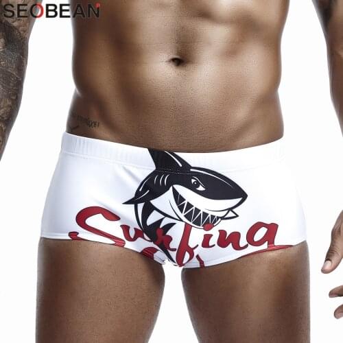 SEOBEAN Sexy Mens Swim Trunks Man Swimwear Swimsuits Mens Swimming Trunks Beach Surfing Shorts Sunga Hot Shark Pattern
