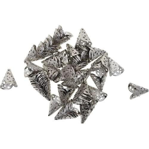 50pcs Silver Filigree Cone Flower Bead Caps for Jewelry Making Beading Craft