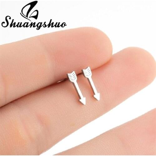 Shuangshuo Punk Stainless Steel Arrow Design Earrings Stud Statement Earrings for Women Men Fashion Jewelry Friendship Gift