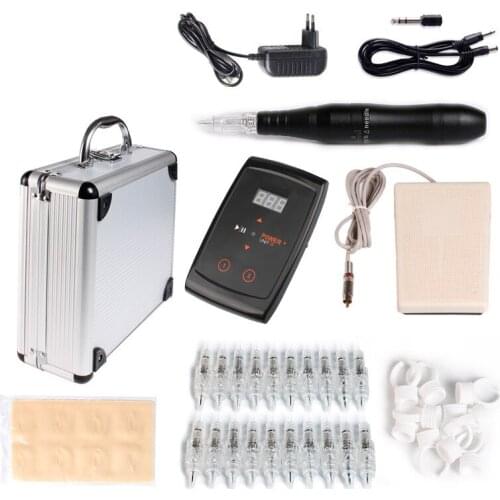 Solong Tattoo Permanent Makeup Kit Tattoo Pen Eyebrow Lip Machine Set Practise Skin Tattoo Power Supply Needles