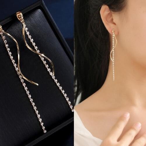Vintage Long Thread Tassel Drop Earrings for Women Glossy Arc Geometric Gold Bar Earringn Fashion Jewelry Hanging Pendientes