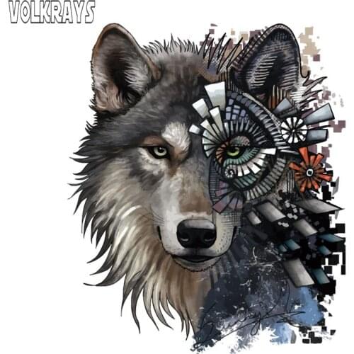 Volkrays Funny Car Sticker Mechanical Wolf Head Accessories Reflective PVC Decal for Renault Clio Saab Renault Symbol,15cm*13cm