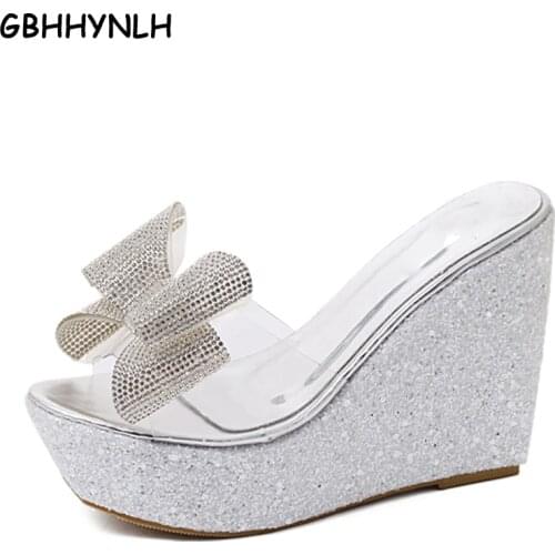 GBHHYNLH Bowtie Woman Beach flip flops flower Summer pom pom sandals clear shoes Slippers Platform rhinestone sandals LJA337