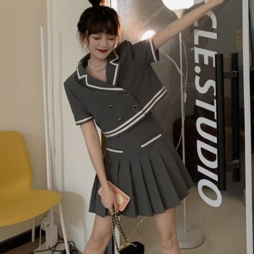 Preppy Style 2021 Summer Women Fashion Short Blazer+Pleasted Skirt 2 Piece Set Casual Girls Stylish Chic Cosplay Dress Suit