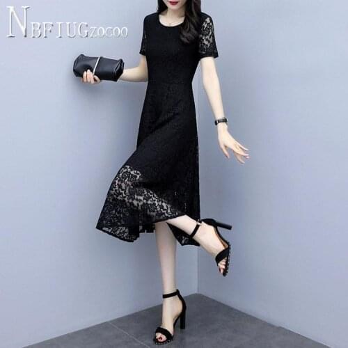 2020 Summer New Plus Size Lace Women Dress Black Color Short Sleeve Female Dresses