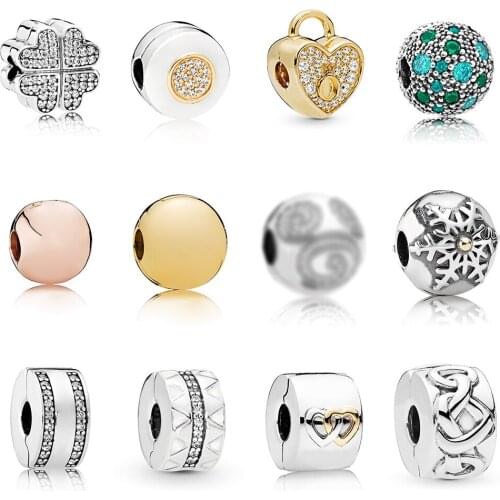 100% S925 Sterling Silver Love Petals Knotted Heart Clip Bead Charm Shiny Zigzag Clip Charm Women DIY Hand Bracelet Accessories