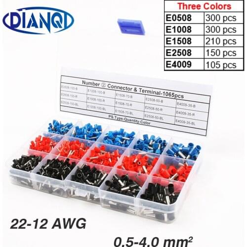1065pcs/set 3 colors 22~12AWG Wire Crimp Connector Insulated Cord Pin End Terminal Bootlace cooper Ferrules kit set plier