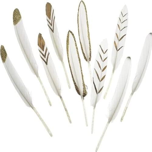 20pcs Dipped Gold Duck white Feathers plumes DIY dream catcher needlework for crafts decoration wedding pluma accessories10-15CM
