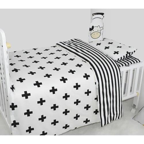3Pcs Baby Bedding Set Baby Crib Bedding Set Cotton White Stripe Pattern Baby Cot Including Duvet Cover Pillowcase Sheet