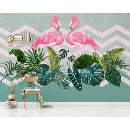 Beibehang customized Nordic tropical plants 3D Papel de parede wallpaper Flamingo TV sofa background wallpaper