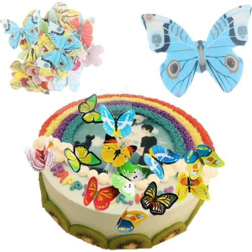 42Pcs/Lot Mixed Butterfly Cake Cupcake Toppers Edible Glutinous Wafer Rice Paper Cake Decorator Party Birthday Wedding Cake Tool