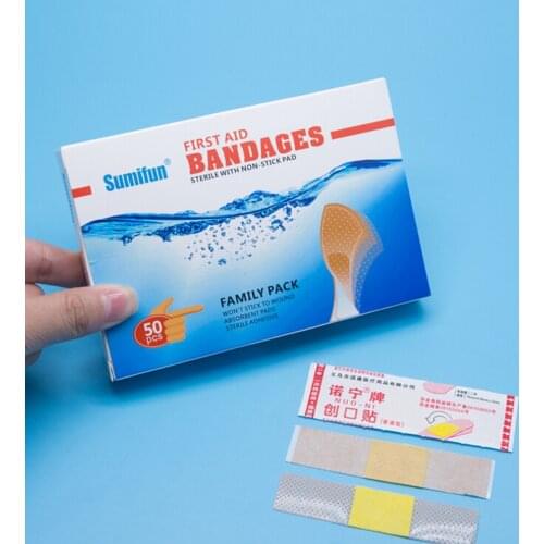 50pcs/Box Disposable Waterproof Band-Aid With A Sterile Gauze Pad Bandage First Aid Hemostatic Medical First Aid Skin Care
