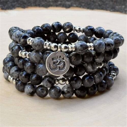 8mm Natural Labradorite 108 Beads Handmade Pendant Necklace Spiritua Mala Japa Prayer Retro Meditation Spirituality Wristband