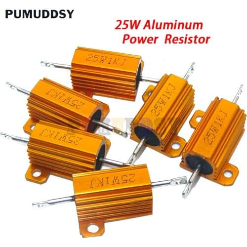 25W Aluminum Power Metal Case Wirewound Resistor 0.01 ~ 30K 1 2 3 5 6 8 10 20 100 150 200 300 500 1K 10K ohm pumuddsy RX24
