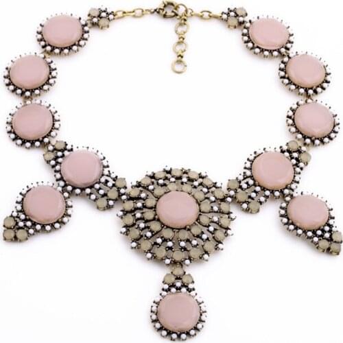 Brilliant Jewelry Resin Glass Zinc Alloy Hot Sale Black & Pink Large Opaque Round Gem Chokers Necklace