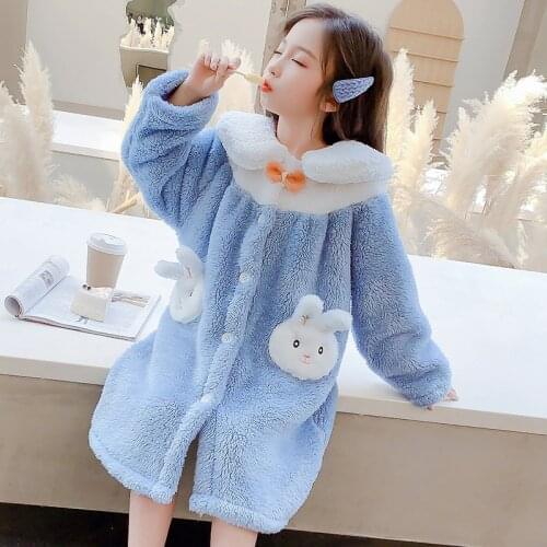 Childrens Pajamas Autumn And Winter Fannel Bathrobe Cute Cartoon Girls' Nightgown Thickened Warm Toddler Homewear Kids Dress