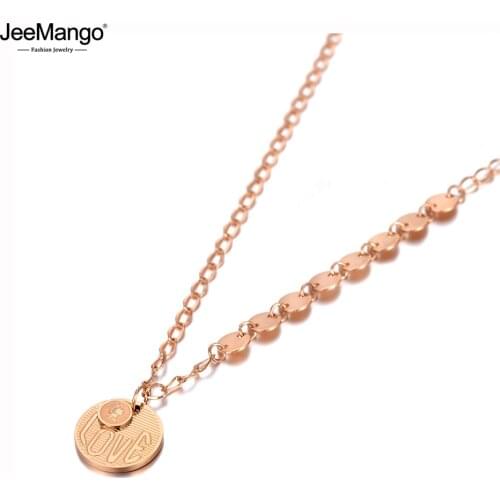 JeeMango Trendy Bohemia Stainless Steel Love Charm Pendant Necklaces Rose Gold Chain & Link Choker Necklace For Women JN20071