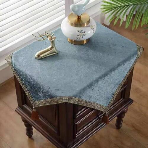 Custom Chinese Chenille Bedside Table Dust Covering Cloth Tea Side Round Tablecloth Small Cabinet Fridge Dustproof Cover
