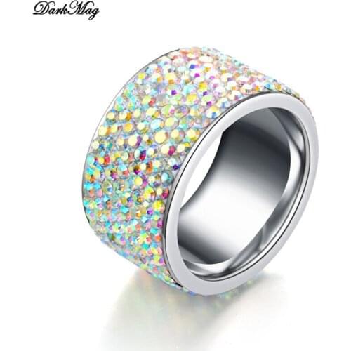DarkMag Charm full Colorful zircon crystal engagement ring fashion ladies Stainless Steel ring new 2020