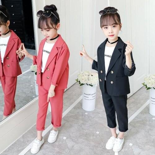 Girls Suits Coat + Pants 2pcs Kids Cotton 2021 Cool Spring Autumn High Quality Formal Sport Teenagers Children Sets Outfits