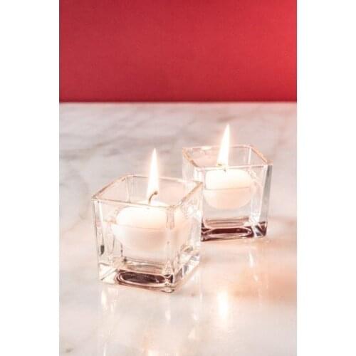 2'li Square Glass Cube candle Holder and Pcs of Water Floating candle candle and candlestick свеча и подсвечник vela y candelero