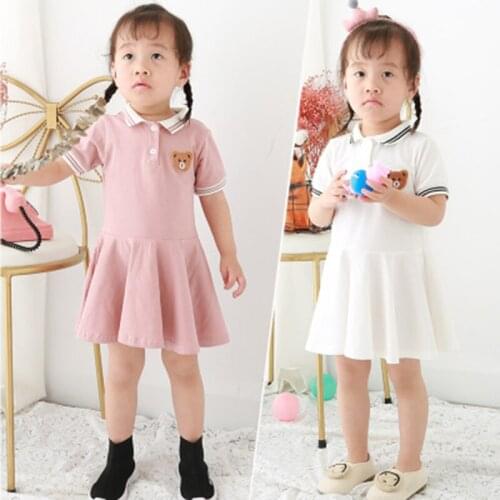 Baby Girls Summer Dress Cartoon Bear Short Sleeve Solid Toddler Girl Clothes Kids Dresses For Girls Children Clothing Robe Fille