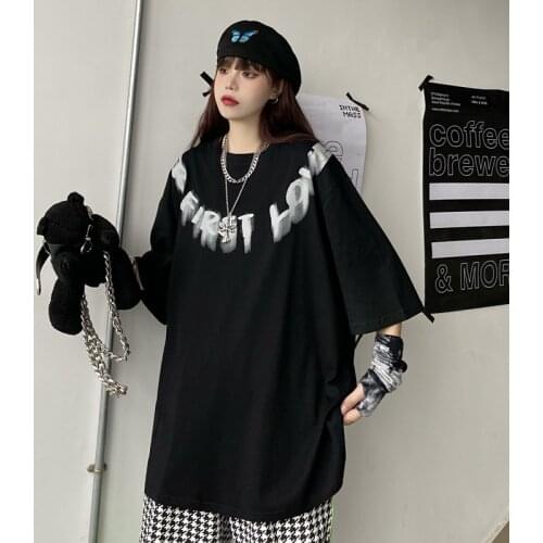 Summer Harajuku style short-sleeved t-shirt female letter printing loose top T-shirt all-match female