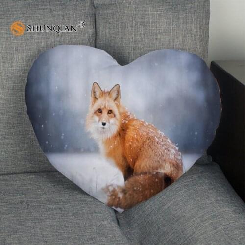 Hot Sale fox winter Heart Shape Pillow Cover Custom zipper Pillowcase Just Cover No Core Size 41x36cm,47x42cm