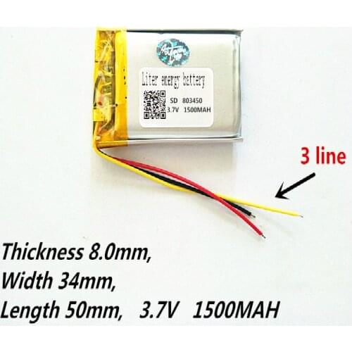 3 line Liter energy battery 803450 3.7V 1500MAH PLIB polymer lithium ion / Li-ion battery for GPS mp3 mp4 mp5 dvd
