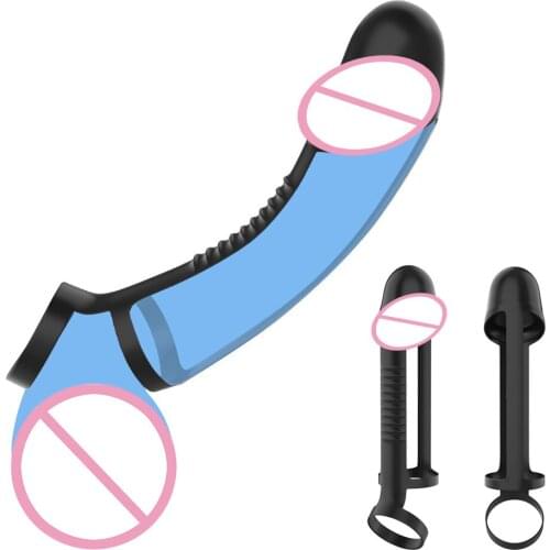 Reusable Cock Ring Stropon Dildo Enlargement Sex Toys For Men Delayed Ejaculation Silicone Penis Sleeve Penis Enlargement