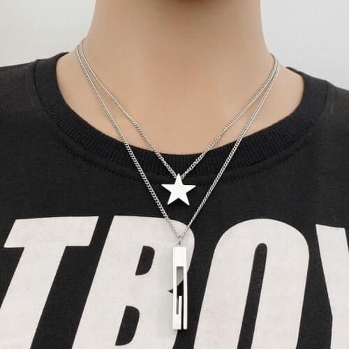 Fashion star necklace female simple couple hip-hop steel strip wild titanium steel sweater chain jewelry hot sale