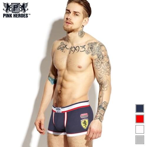 Pink Hero Brand New Mens Underwear Gay Fashion Sexy Racer Stamp Mens Boxer Shorts Cotton Underwear