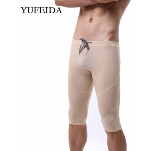 Mens Underwear Cueca Masculina Bulge Pouch Long Leg Middle Pants Boxers Slim Fitness Shorts Trunks Long Boxer Sleepwear M-XXL