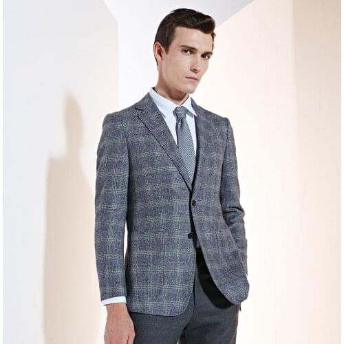 100% wool blazer men grey plaid mens clothes 2018 new autumn winter warm fashion single breasted wedding groom wear full sleeve
