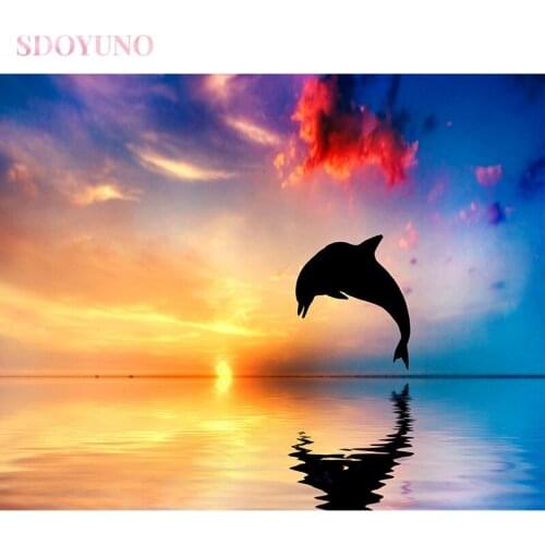 SDOYUNO Acrylic Painting By Numbers animals on canvas 40x50cm frameless dusk dolphin seascape diy pictures by numbers HandPaint