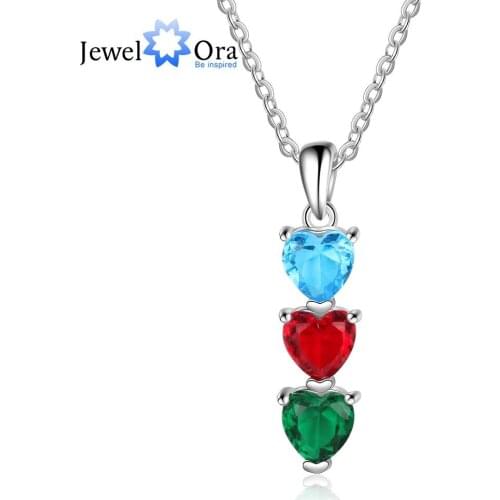 Customized 3 Birthstones Heart Necklace & Pendants Personalized Gift for Women Lover Wife Anniversary Jewelry(JewelOra NE103212)