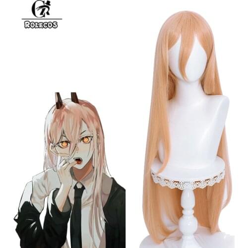 ROLECOS Chainsaw Man Power Cosplay Wig Anime Cosplay Wig Women Apricot Orange Headwear Wig Synthetic Hair Heat Resistant