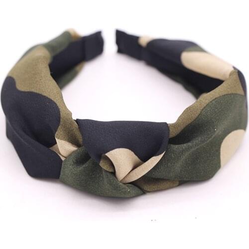 Bohemian Military Satin Hairband Center Knotted Headband camouflage Knot Headband customized Hair Accessories