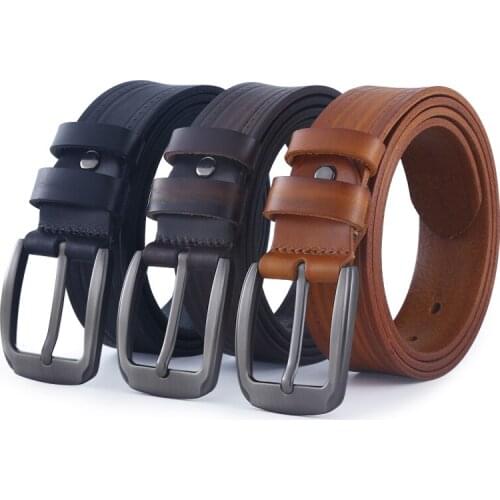 Anpudusen alloy Mens leather pin buckle genuine jeans belt fashion business cow genuine leather quality leather belt men male