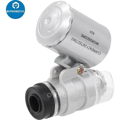 Mini 60x Handheld Microscope Loupe Currency Detector Mobile Phone Repair Magnifying Glass Jeweler Magnifier With LED UV Light