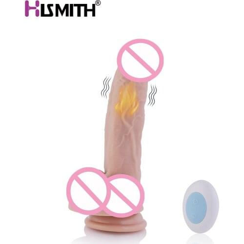 Hismith 7.87" Curved Silicone Dildo Vibration Heating KilcLok System Sex Machine Attachment 6.3" Insertable Sucing Base