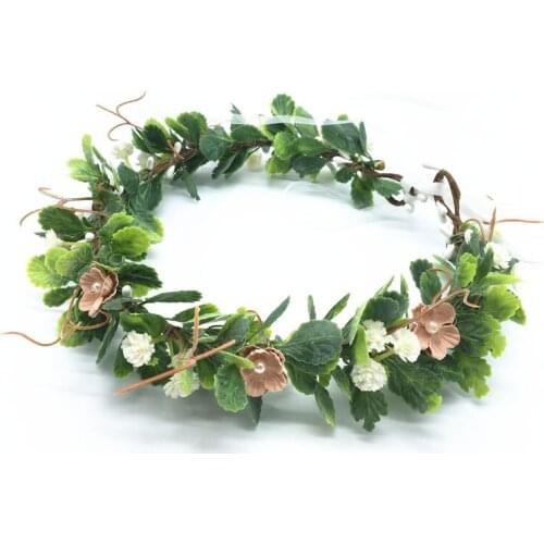 Small Leather Flowers Wreath Crowns Headband Women Hair Accessories Headdress Girl Floral Garlands Wedding Party Floral Headwear