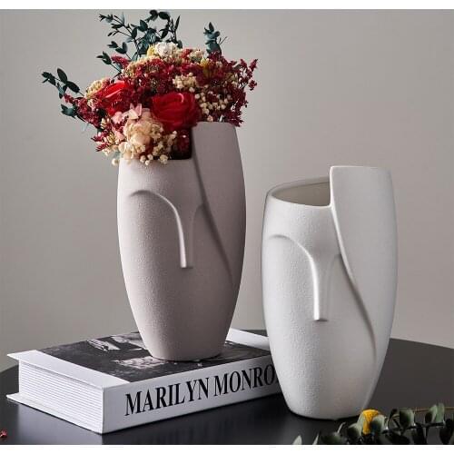 Modern Abstract Human Face Ceramic Vase Nordic Style Home Decoration Figure Crafts Head Shape Vase Living Room Decor Flower Vase