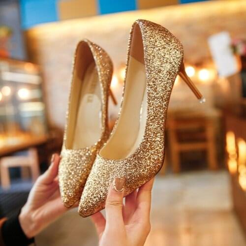 Summer Women Sequined Wedding Shoes Gradient Stiletto Female Pumps Female Gold Bridesmaid Shoes