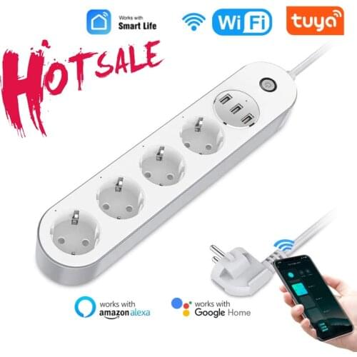 WiFi Smart Power Strip Socket Voice Control Timer Switch Power Strip Outlet With 4 AC Outlets 3 USB Port For Alexa Google Home