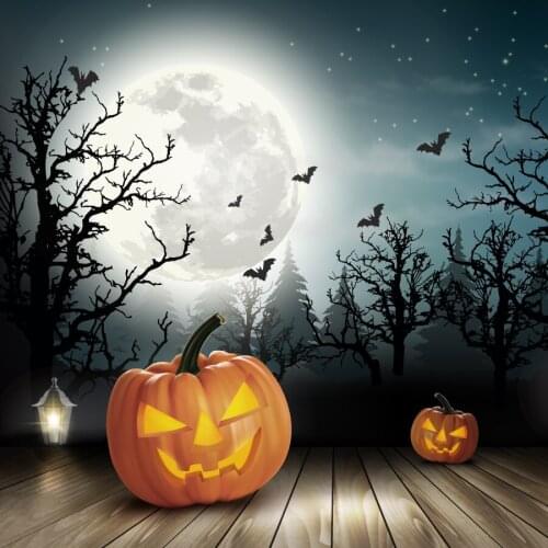 VinylBDS Halloween Studio Photography Pumpkin Bat Photography Backgrounds Wood Floor Photographic Studio Background