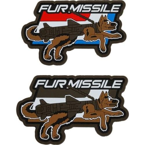 PVC Fur Missile dog military patch with hook waterproof tactical army badges molle outdoor dog patch for backpack cloth