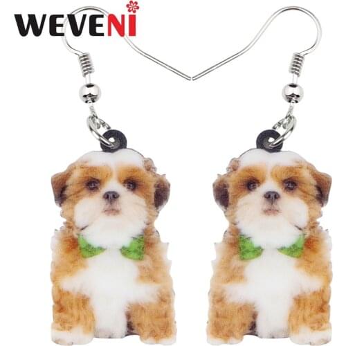 WEVENI Acrylic Cute Fluffy Chinese Shih Tzu Dog Earrings Drop Dangle Cartoon Animal Jewelry For Women Girls 2018 Gift Dropship