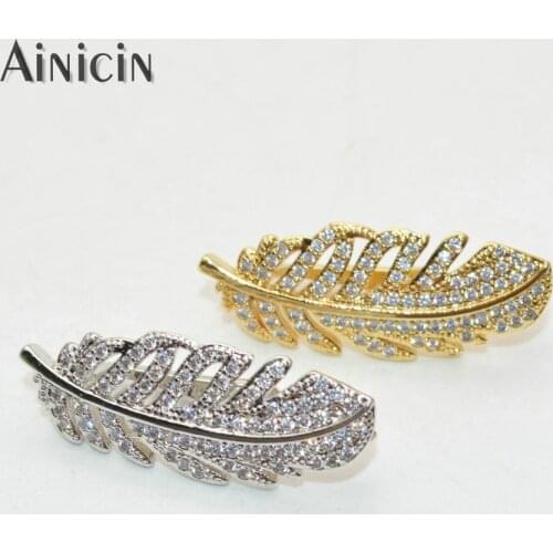 Rhinestone Crystal Setting Feather Shape Press Clasps Gold Silver Plating Copper Leaves Hooks DIY Jewelry Making Findings 20pcs