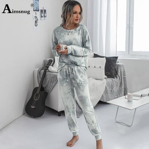 Aimsnug Tie dye Print Women Tracksuit Long Sleeve Top And Long Pants Set Autumn New Femme Home Two Piece Outfits Womens Clothing